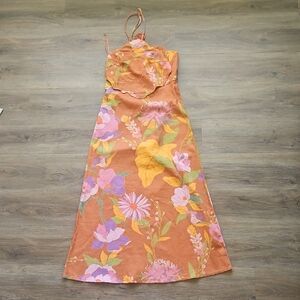 NWT Caroline Constas Linen Blend Floral Print Halter Women's Dress